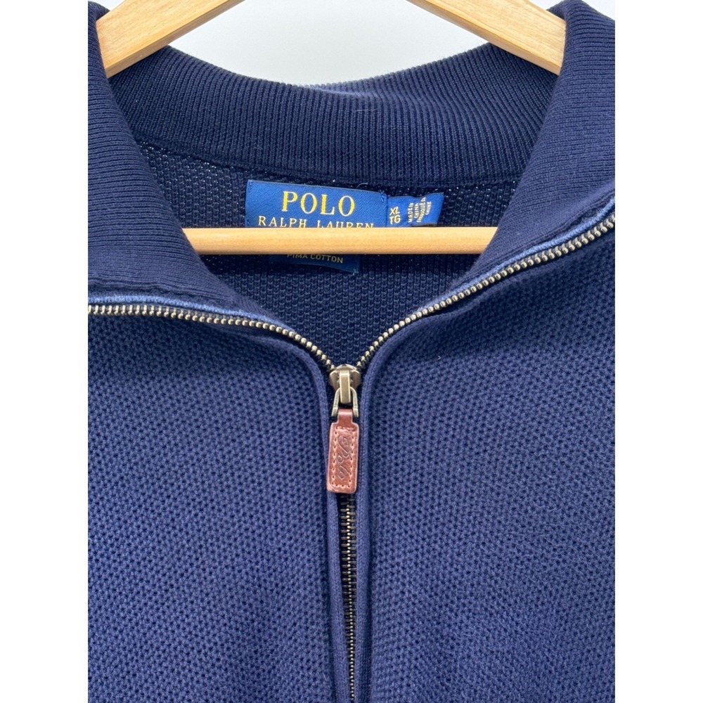 Polo Ralph Lauren Quarter Zip Sweater Mens XL Navy Blue Pima Cotton - Picture 6 of 14